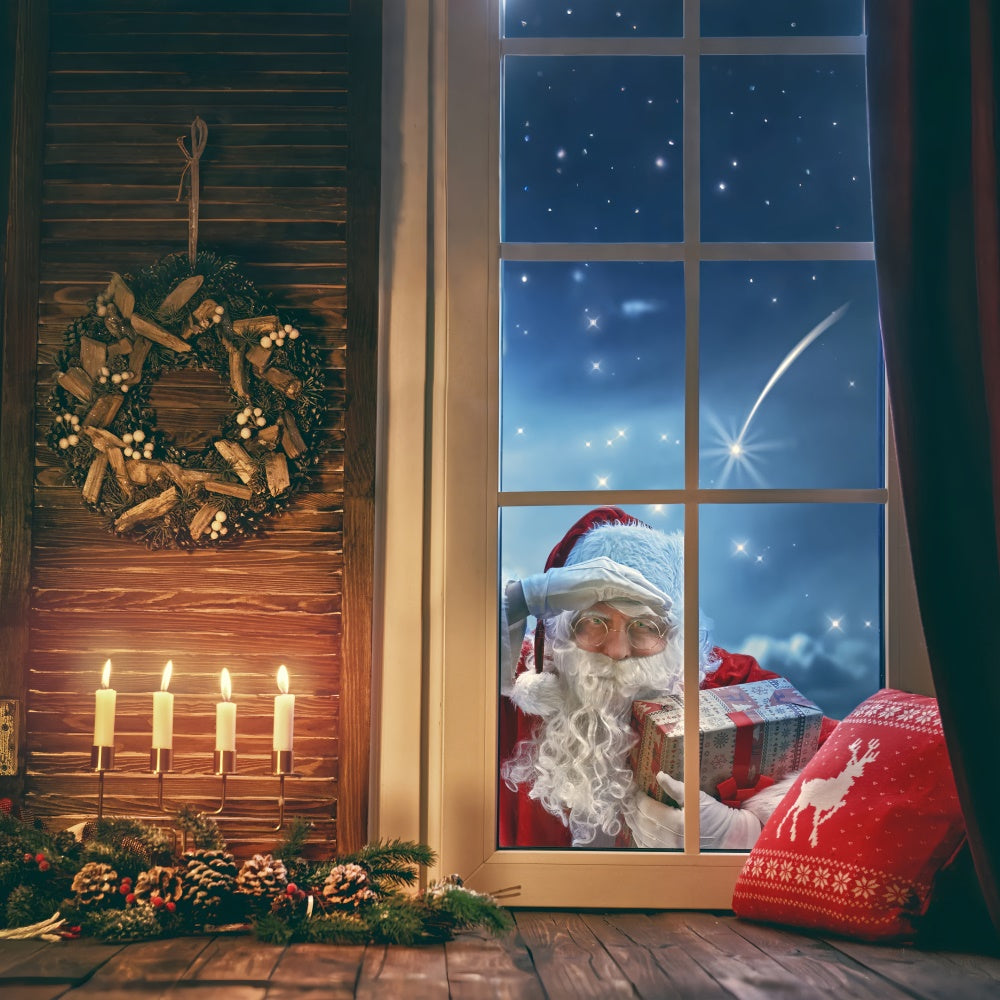 Toile de fond Noël douillet avec Père Noël et bougies BRP8-316