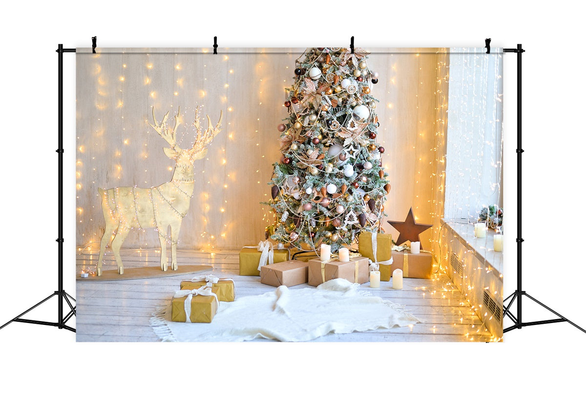 Toile de fond Salle avec sapin de Noël et renne en bois BRP8-322