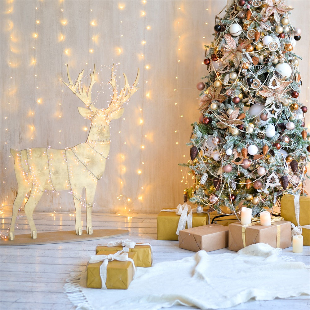 Toile de fond Salle avec sapin de Noël et renne en bois BRP8-322