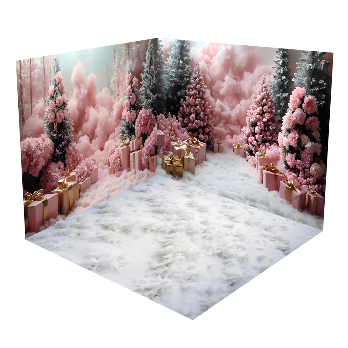 Ensemble de Salle Noël Arbres Roses Cadeaux Pays des Merveilles Enneigé BRP8-367