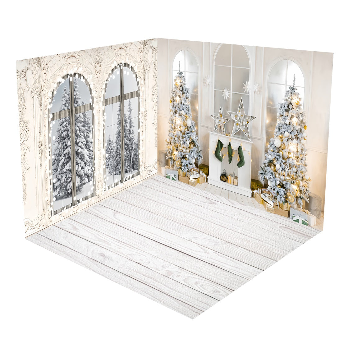 Ensemble de Salle Noël Arbres Fenêtre Enneigée Cheminée BRP8-370