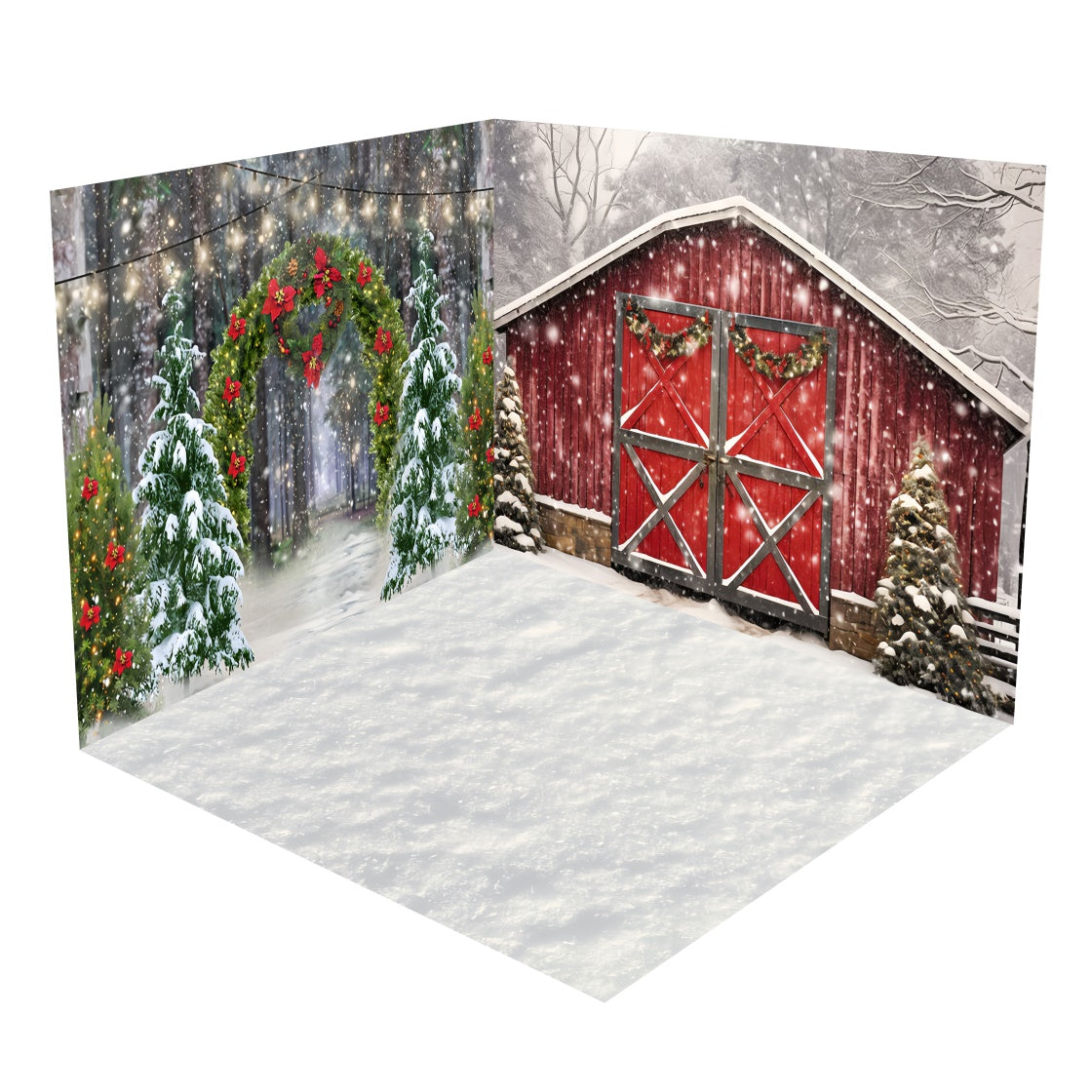 Ensemble de Salle Grange Rouge et Arbres de Noël Enneigés BRP8-371