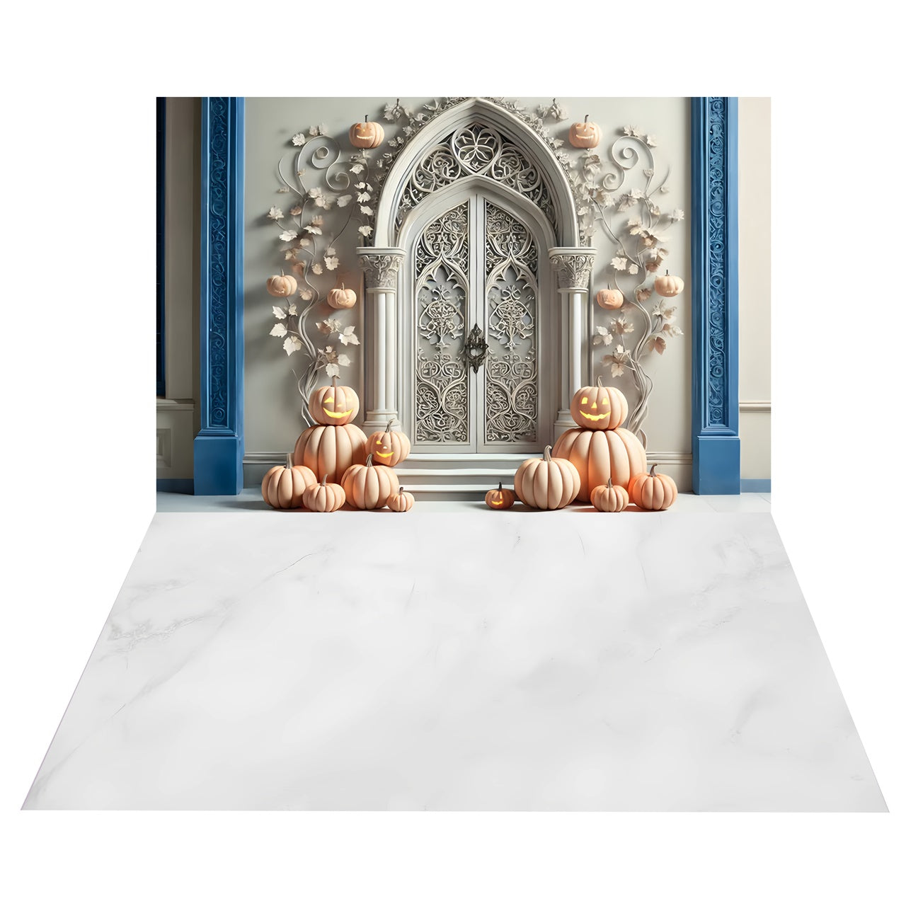 Toile de Fond Arche Élégante avec Citrouille + Sol en Marbre Blanc BRP8-382