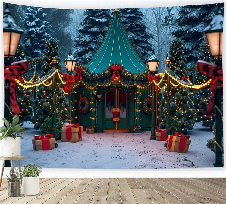 Toile de Fond Tente Enneigée dans les Bois de Noël BRP8-45