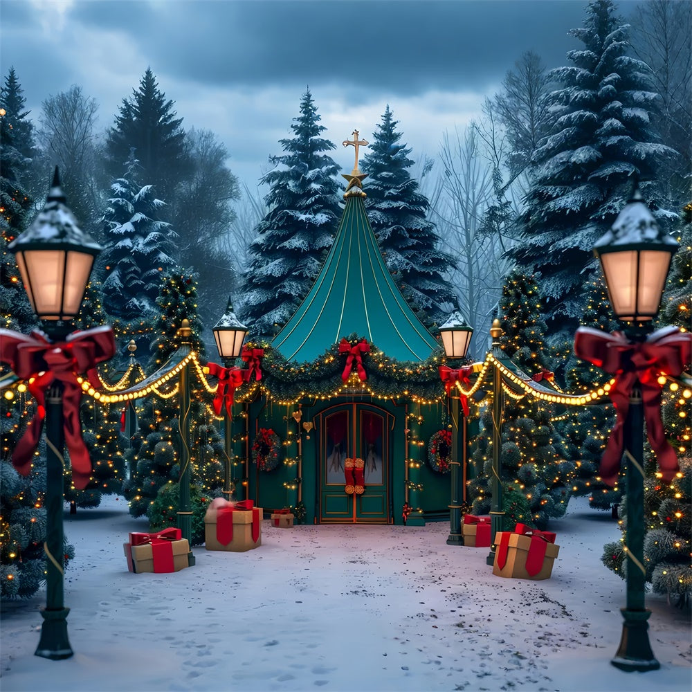 Toile de Fond Tente Enneigée dans les Bois de Noël BRP8-45