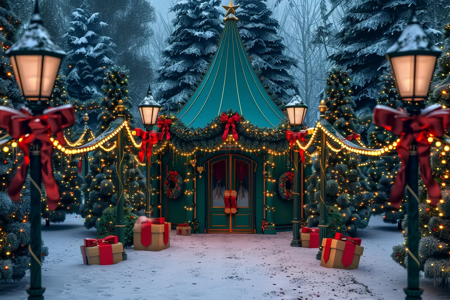 Toile de Fond Tente Enneigée dans les Bois de Noël BRP8-45