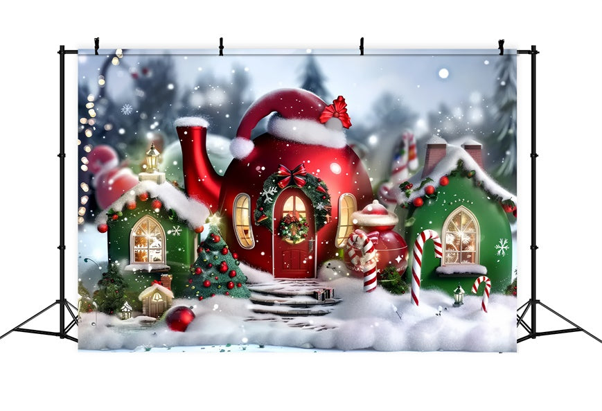 Toile de Fond Cottage avec Chapeau de Père Noël BRP8-58