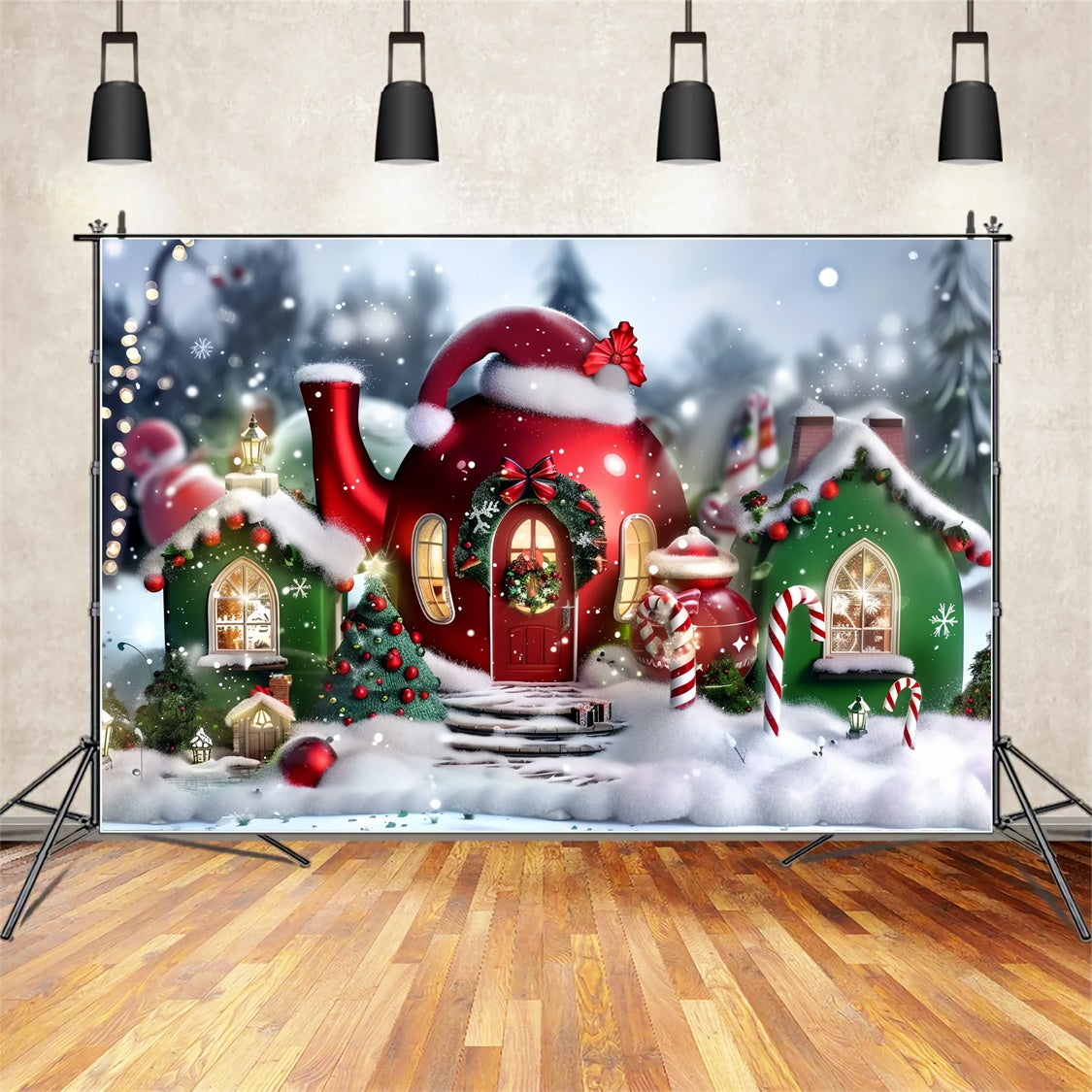 Toile de Fond Cottage avec Chapeau de Père Noël BRP8-58