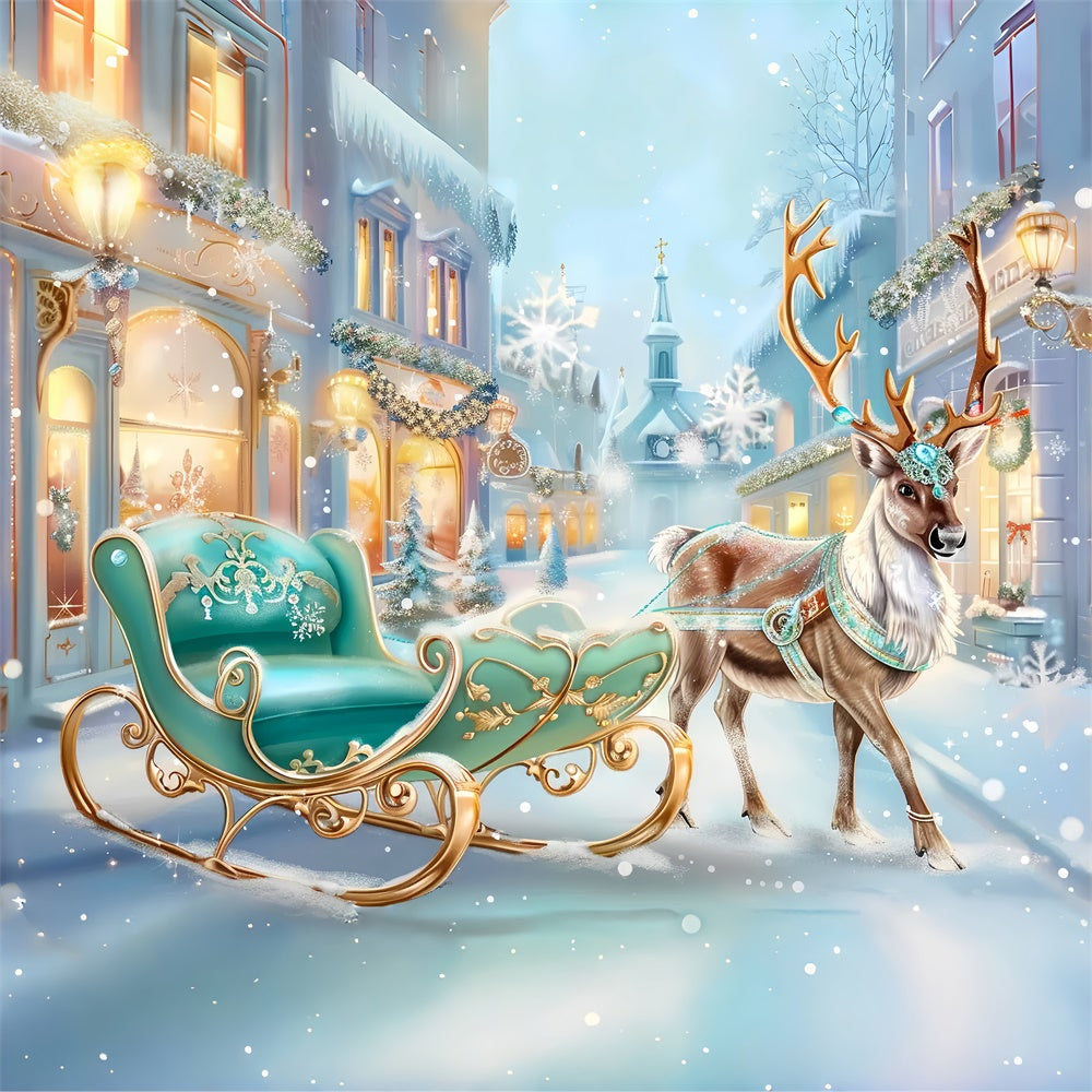 Toile de Fond Rennes Royaux et Traîneau en Ville de Noël BRP8-74