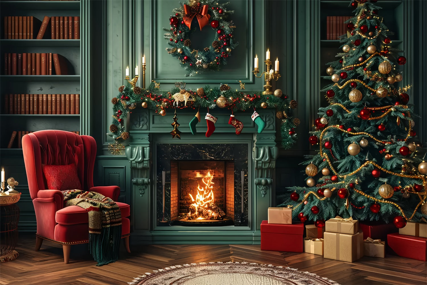 Toile de fond de Charme Élégant de Cheminée de Noël BRP8-8