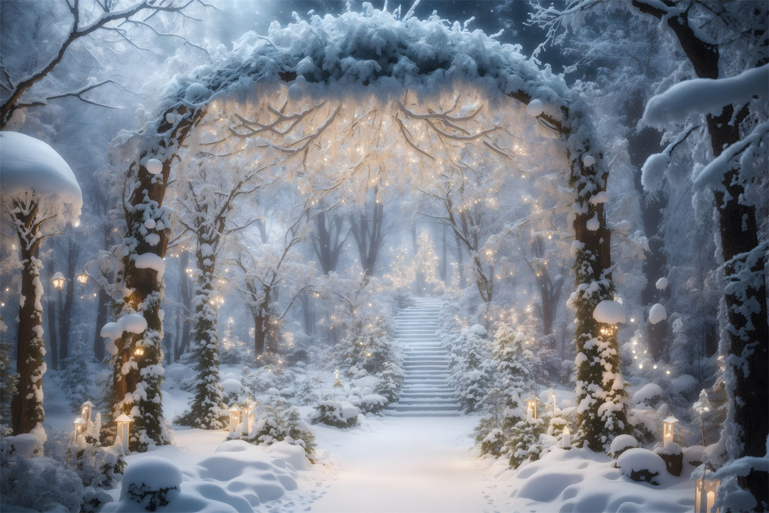 Toile de Fond Arche Enneigée Illuminée de Noël BRP8-86
