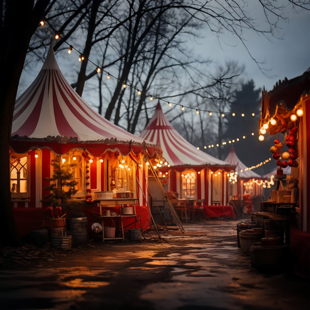 Toile de fond Tentes de carnaval de Noël avec guirlandes lumineuses BRP9-104