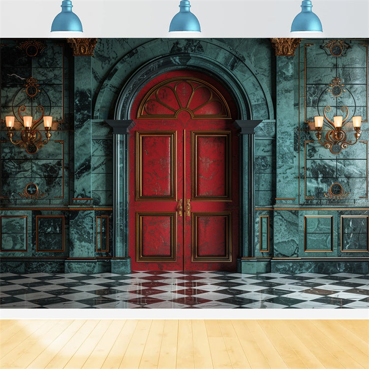 Toile de fond Porte royale rouge et hall opulent en marbre BRP9-123