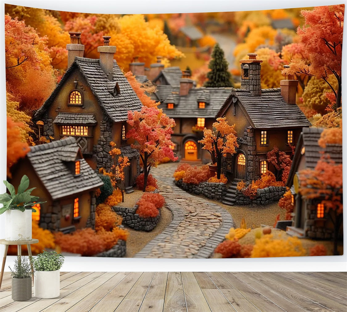 Toile de Fond Village d'Automne Fenêtres Lumineuses BRP9-151