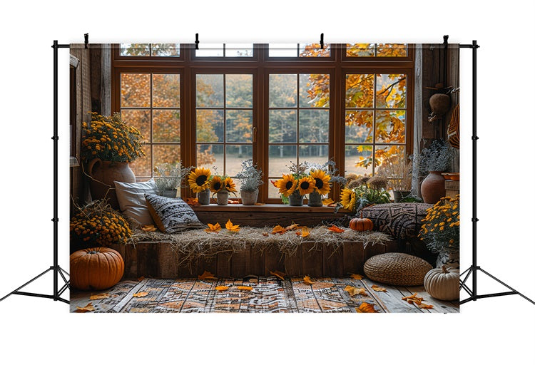 Toile de Fond Niche de Fenêtre d'Automne Tournesols Confortable BRP9-206