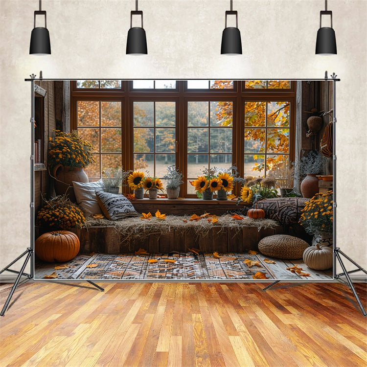 Toile de Fond Niche de Fenêtre d'Automne Tournesols Confortable BRP9-206