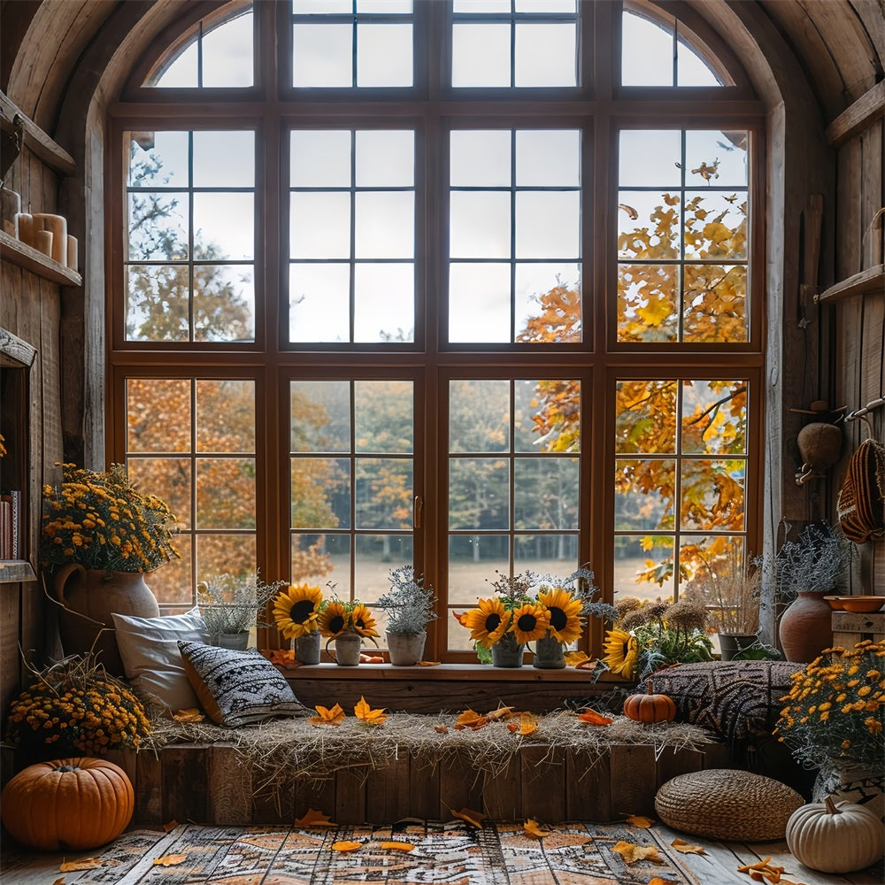Toile de Fond Niche de Fenêtre d'Automne Tournesols Confortable BRP9-206
