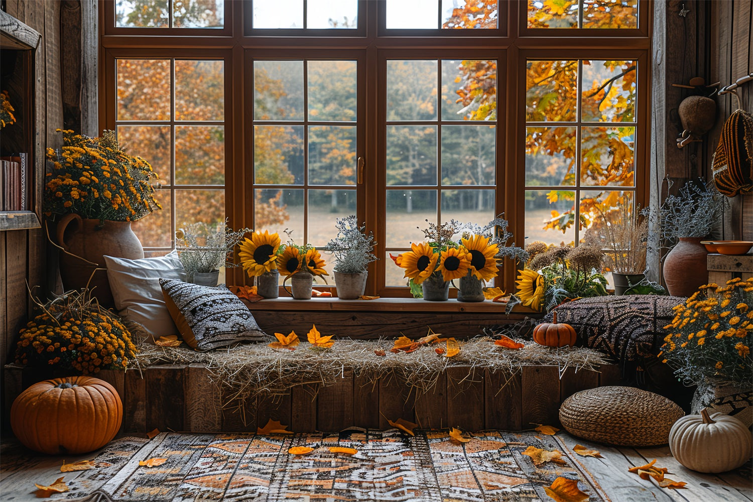 Toile de Fond Niche de Fenêtre d'Automne Tournesols Confortable BRP9-206