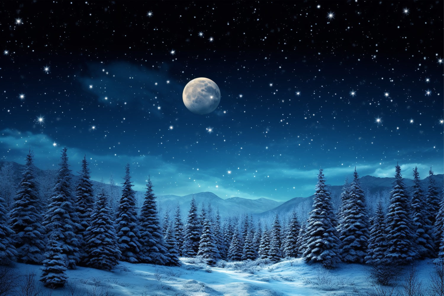 Toile de fond Ciel nocturne hivernal Arbres enneigés Photographie BRP9-210