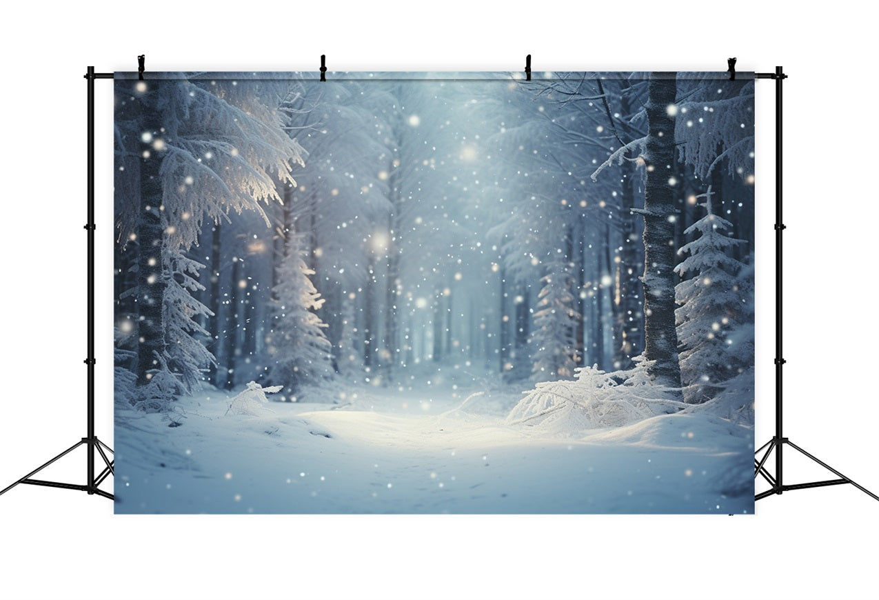 Toile de fond Nuit d'hiver Neige Forêt enchantée BRP9-222