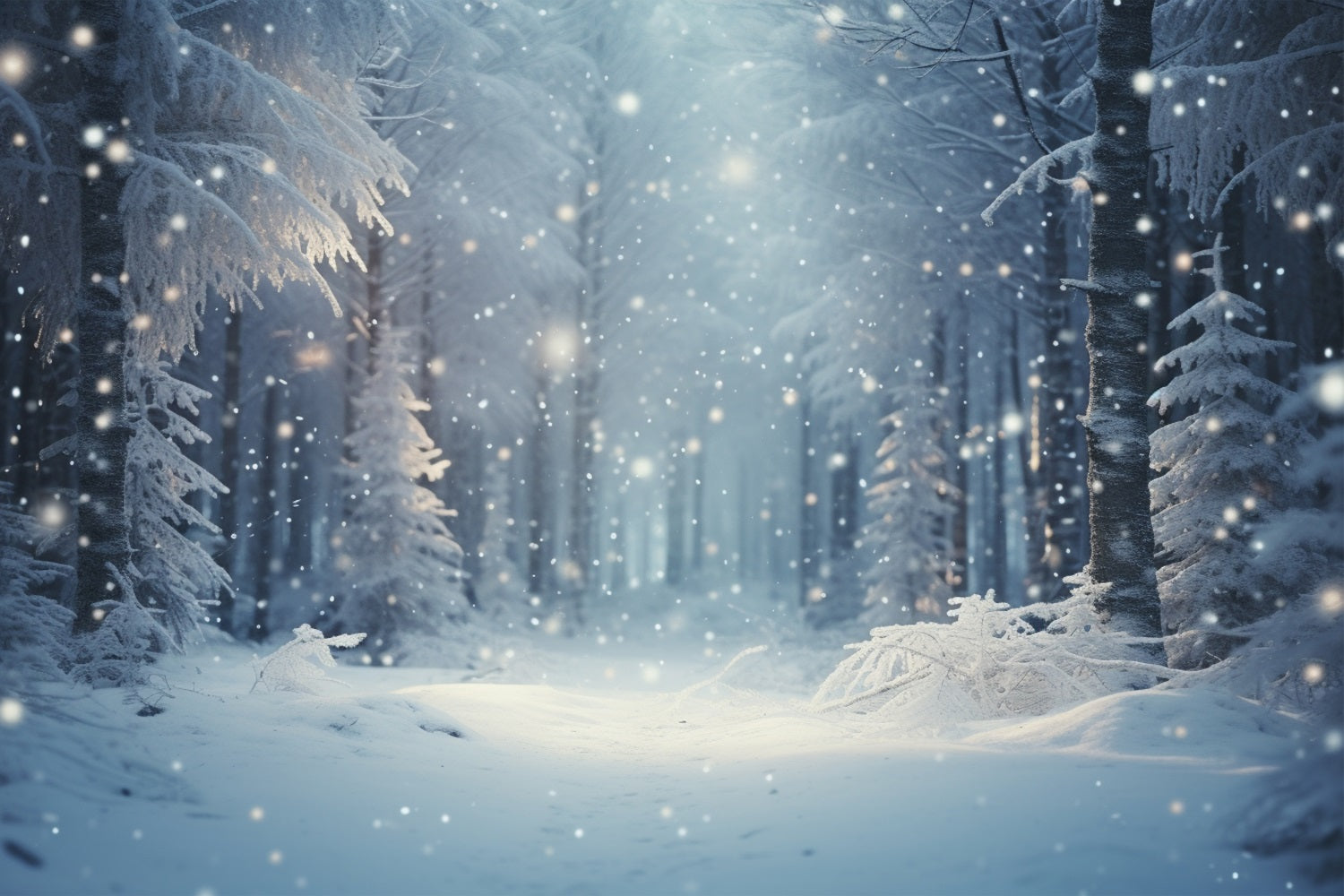 Toile de fond Nuit d'hiver Neige Forêt enchantée BRP9-222