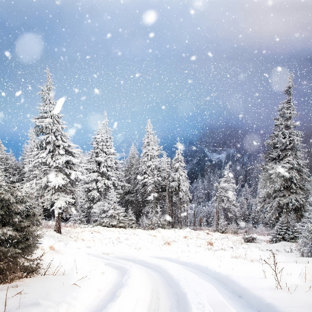 Toile de fond Neige tombante Forêt de pins Hiver BRP9-230