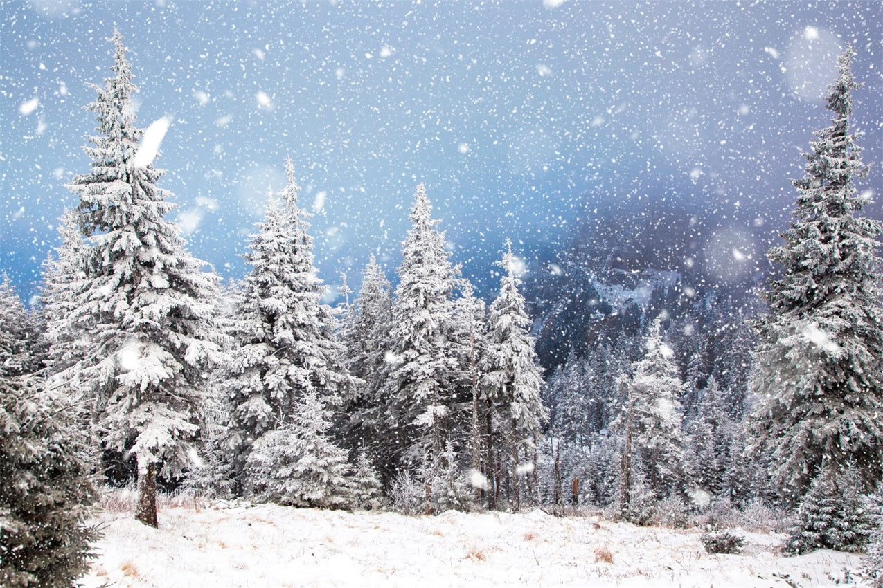 Toile de fond Neige tombante Forêt de pins Hiver BRP9-230