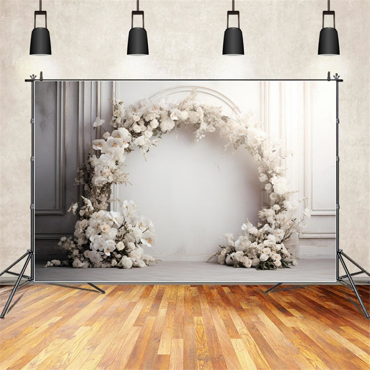 Toile de fond Arche romantique bohème décorée de fleurs blanches BRP9-270