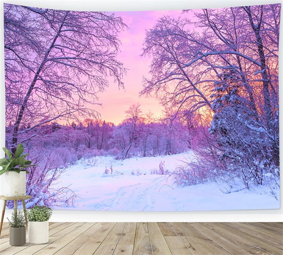 Toile de fond Lever de soleil pastel Forêt enneigée Hiver BRP9-283