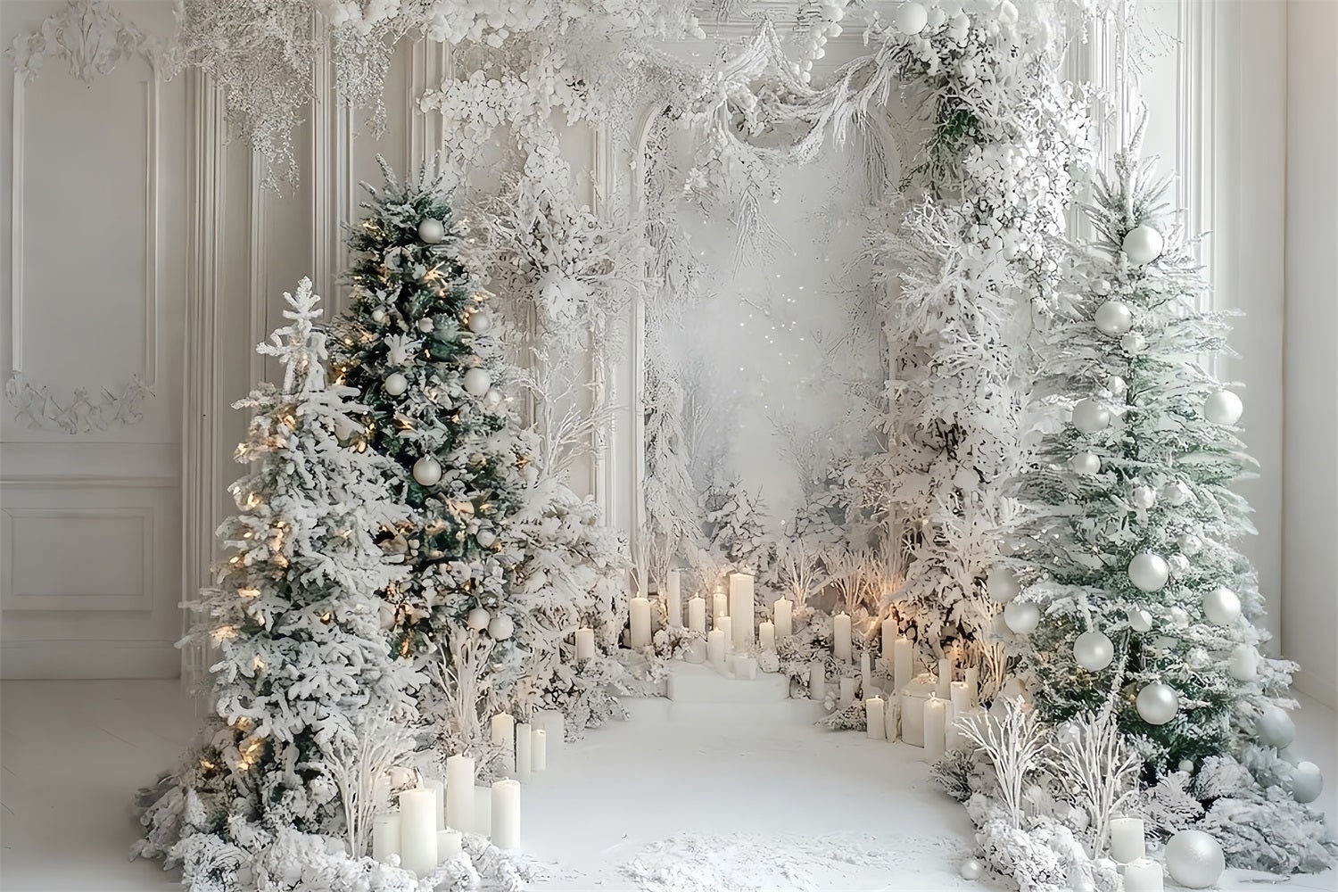 Toile de fond Merveille d'hiver magique Forêt enneigée Bougies BRP9-298