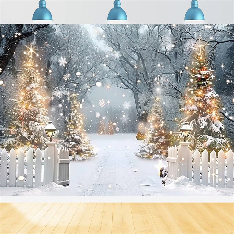 Toile de fond Arbres lumineux Scène nocturne Forêt hivernale BRP9-315