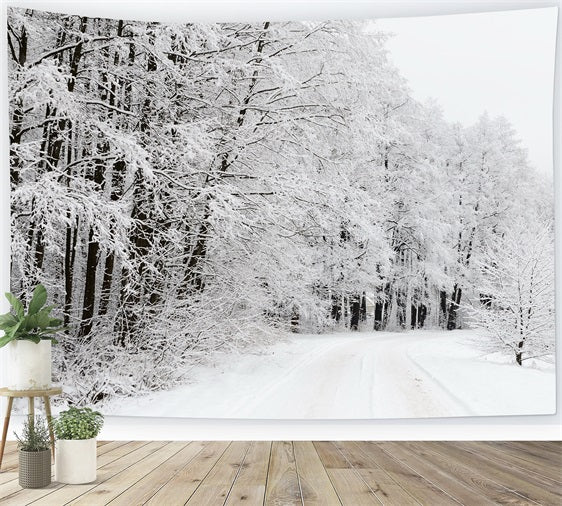 Toile de fond Chemin enneigé à travers forêt Merveille d'hiver BRP9-325
