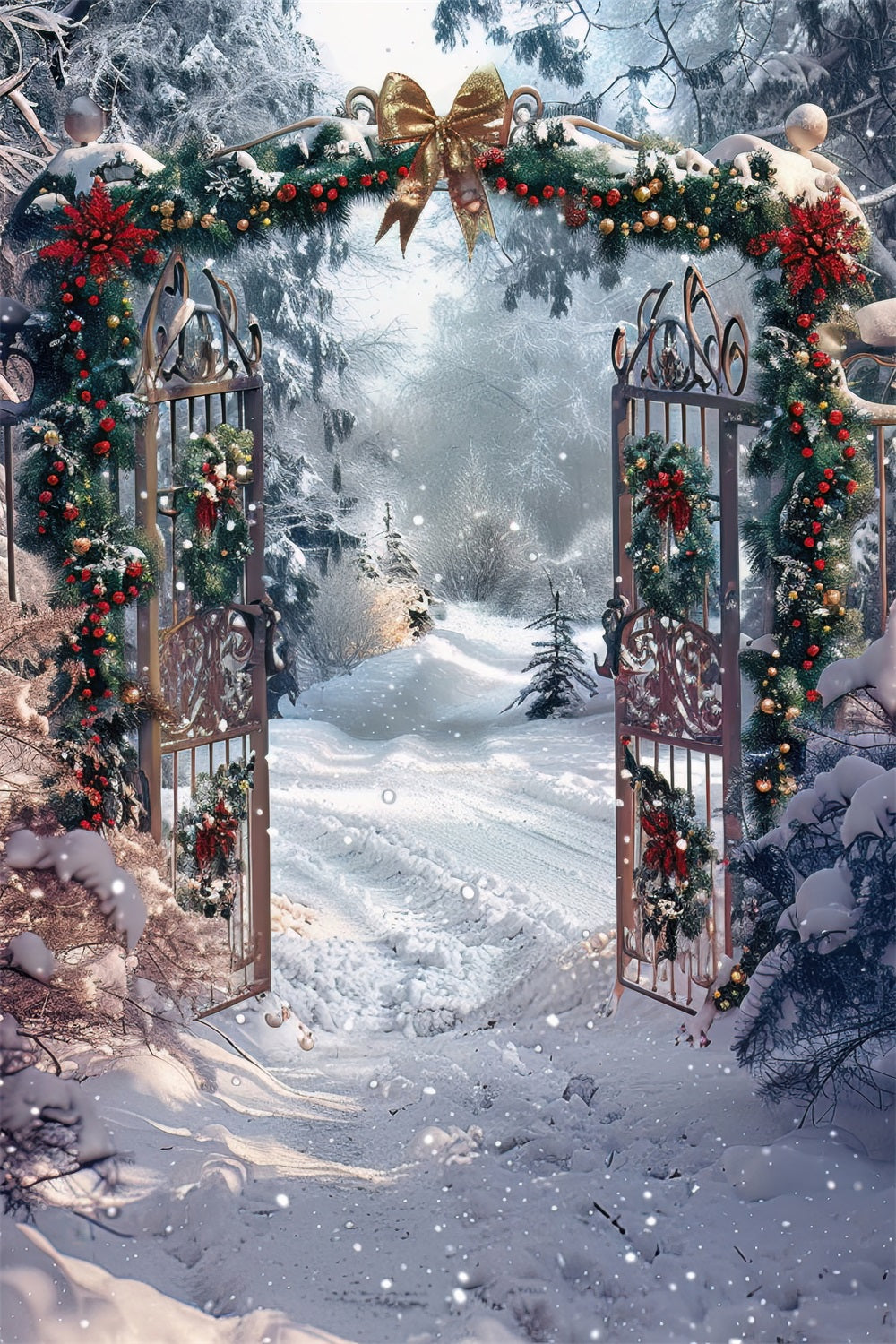 Toile de fond Arche décorée Forêt enneigée hivernale BRP9-333