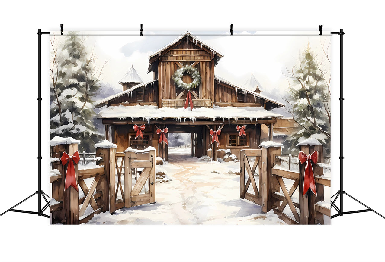 Toile de fond Cour rustique hivernale Sentier enneigé Couronne BRP9-336