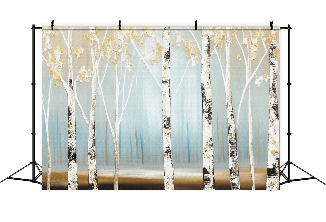 Toile de fond Forêt sereine Bouleau Lumière brumeuse Hiver BRP9-342