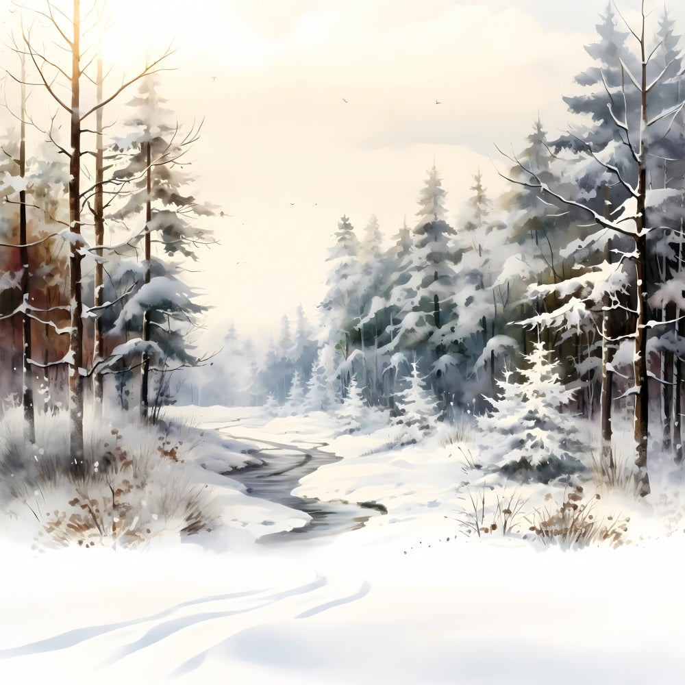 Toile de fond Paysage hivernal Givré Rivière gelée BRP9-350