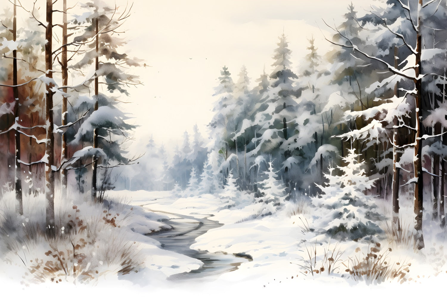 Toile de fond Paysage hivernal Givré Rivière gelée BRP9-350