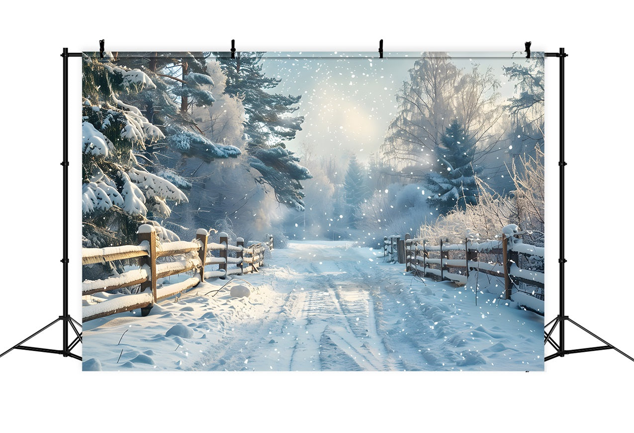 Toile de fond Clôture enneigée Route forestière hivernale BRP9-356