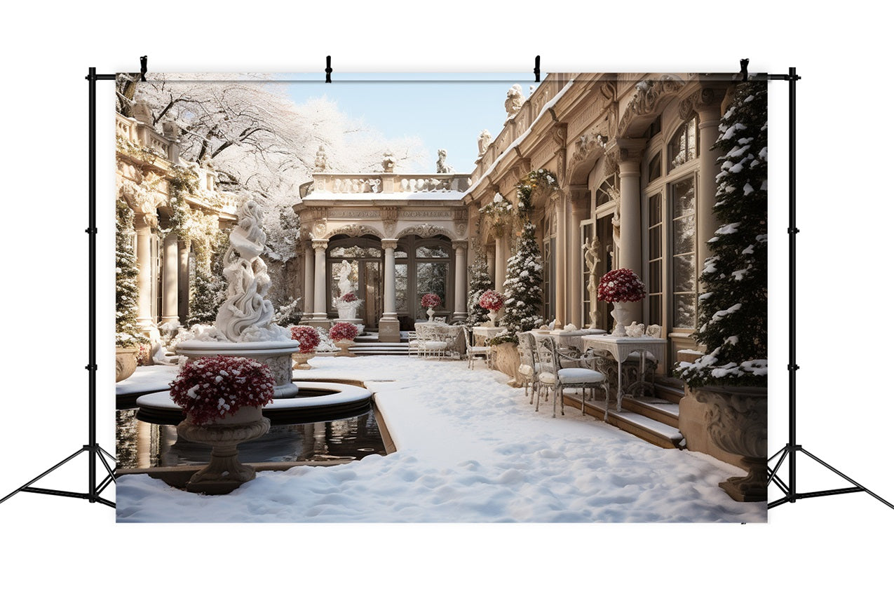 Toile de fond Cour vintage hivernale Fleurs Neige BRP9-371