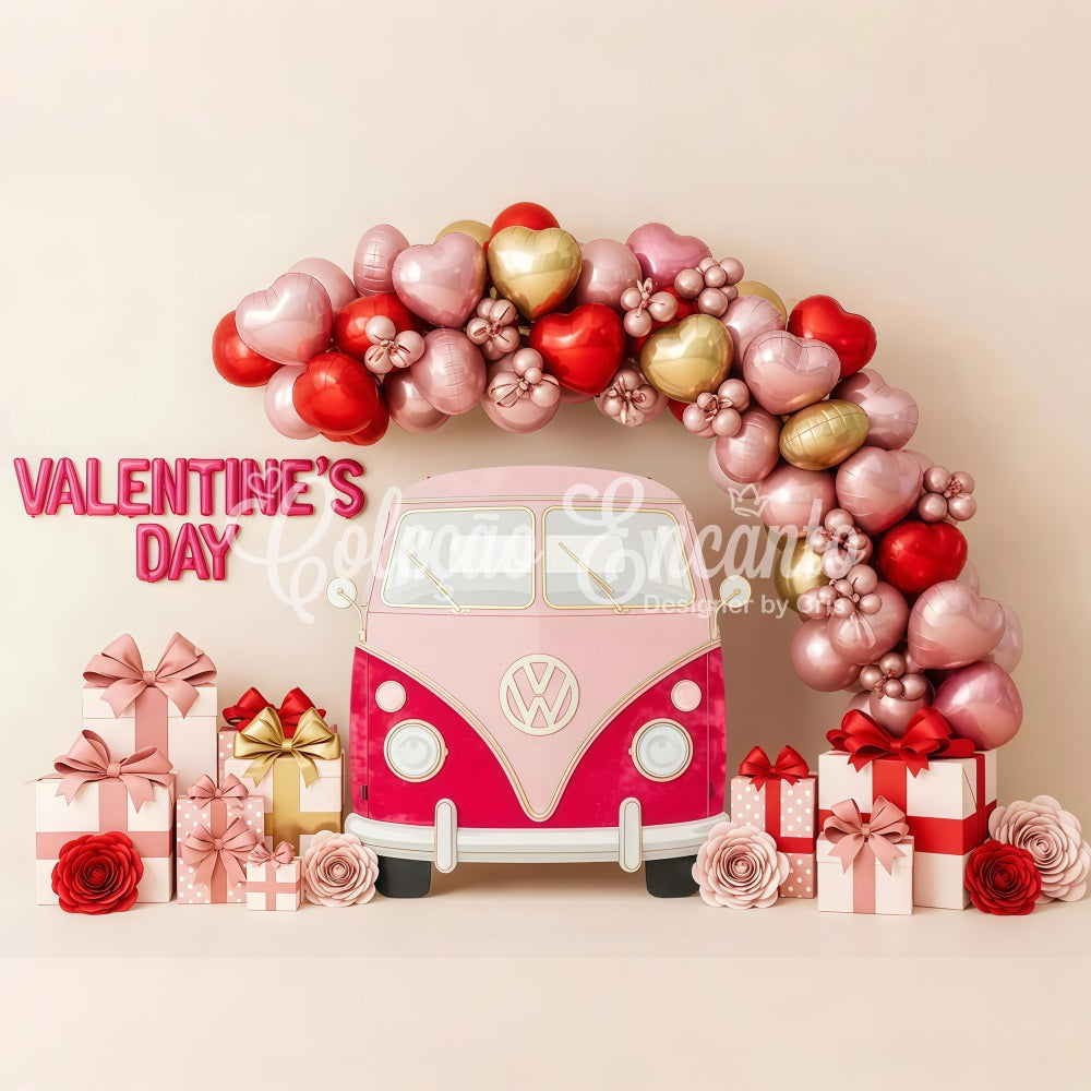 Fond pour la Saint-Valentin Cœur en ballons Camion de cadeaux Fond pour la Saint-Valentin par Magali