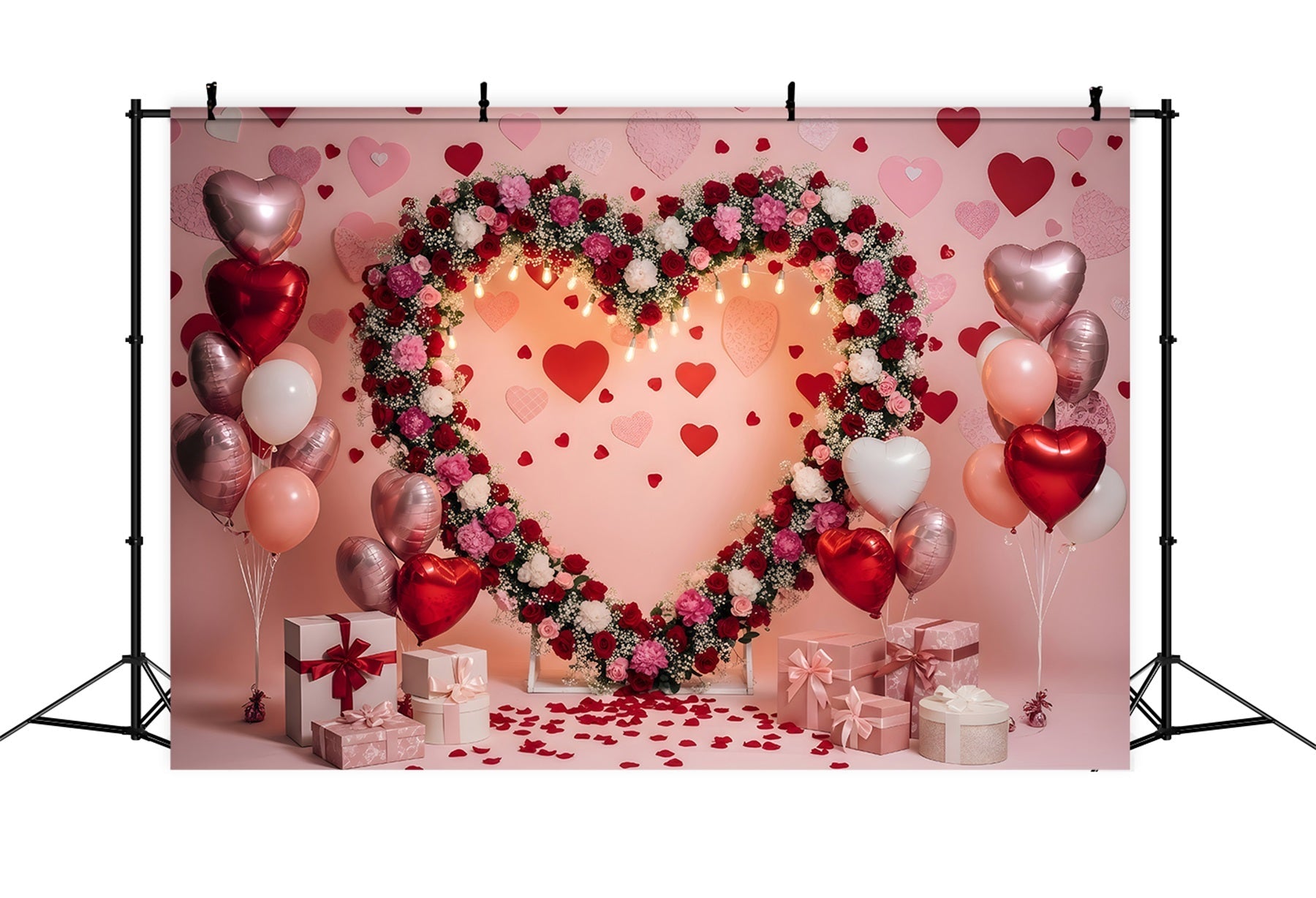 Fonds pour la Saint-Valentin avec arche florale romantique Fond photo pour la Saint-Valentin par Magali