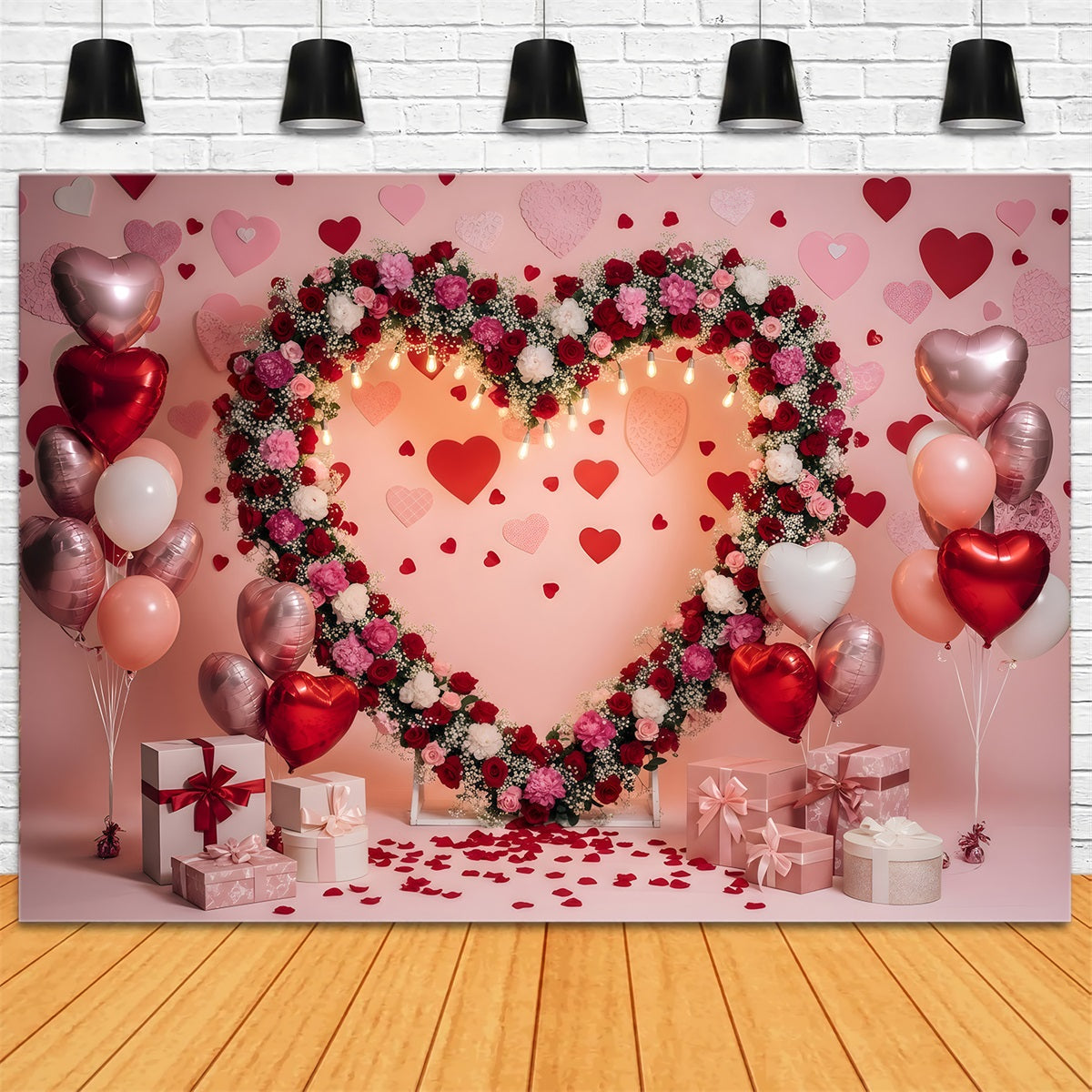 Fonds pour la Saint-Valentin avec arche florale romantique Fond photo pour la Saint-Valentin par Magali
