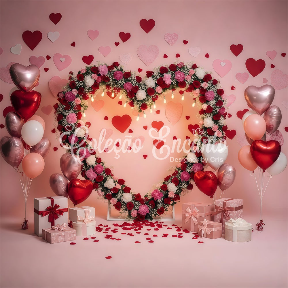 Fonds pour la Saint-Valentin avec arche florale romantique Fond photo pour la Saint-Valentin par Magali