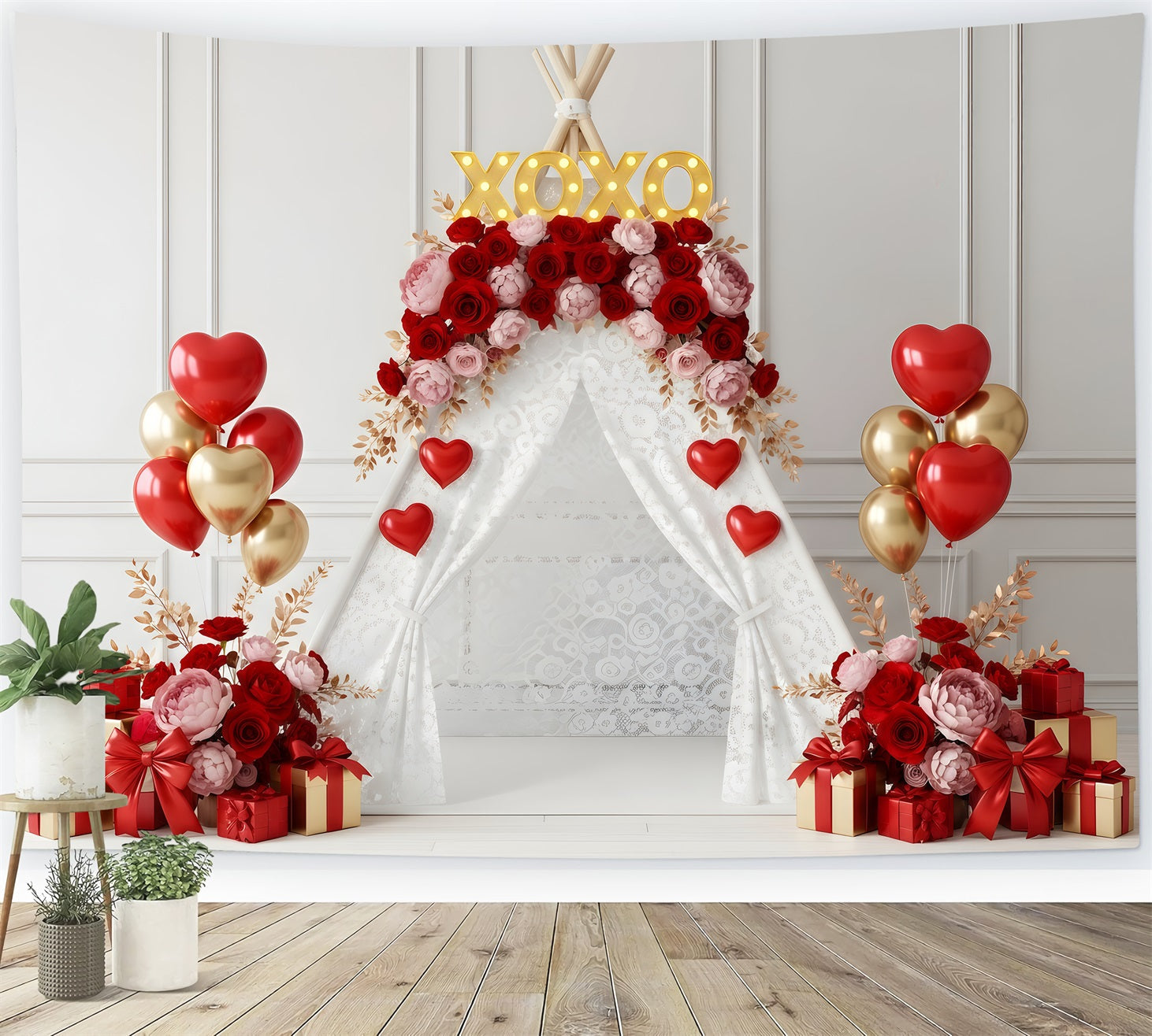 Fond Saint-Valentin XOXO Tente florale Fond photo Saint-Valentin par Magali