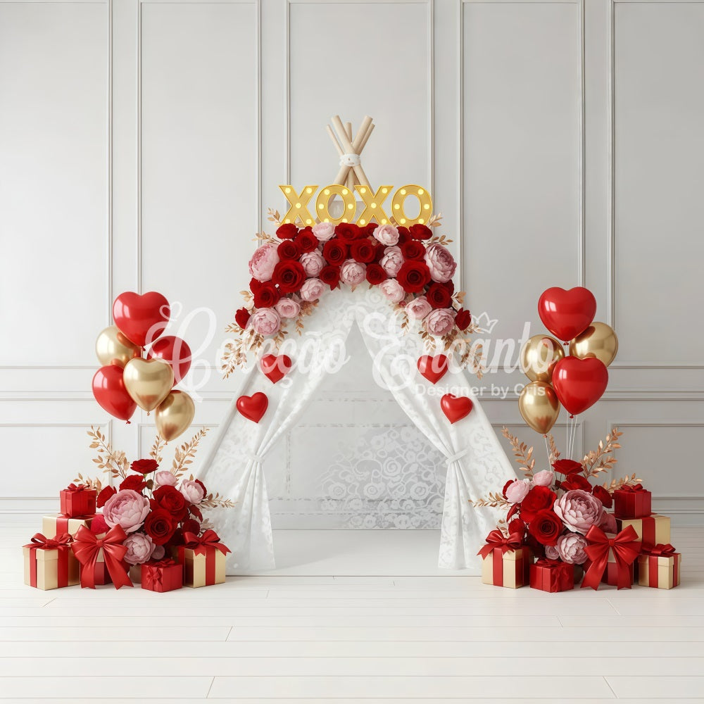 Fond Saint-Valentin XOXO Tente florale Fond photo Saint-Valentin par Magali