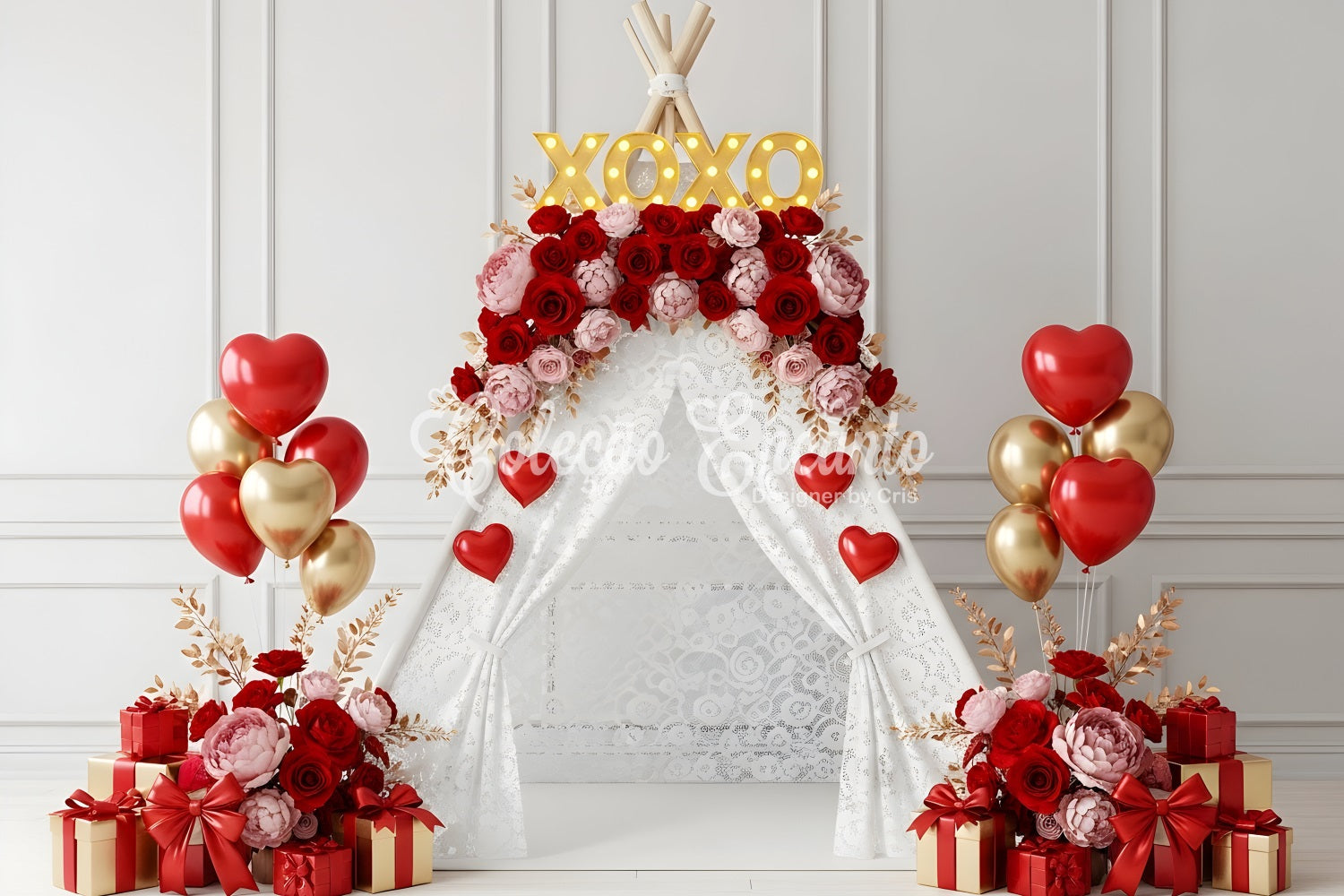 Fond Saint-Valentin XOXO Tente florale Fond photo Saint-Valentin par Magali