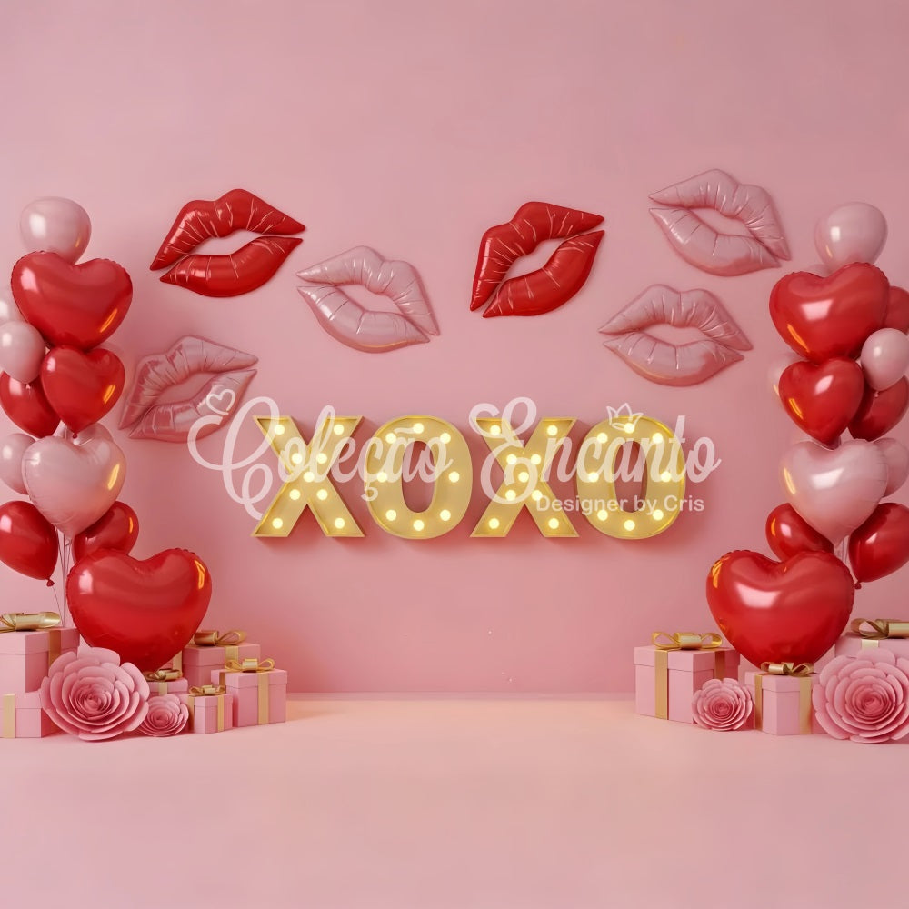 Fond pour la Saint-Valentin Lèvres qui s'embrassent Néon XOXO Fond rose pour la Saint-Valentin par Magali