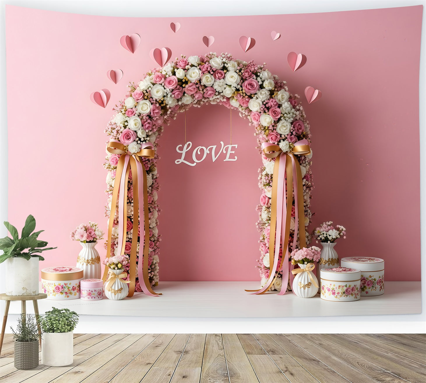 Fond pour la Saint-Valentin Arche florale rose Fond pour la Saint-Valentin par Magali