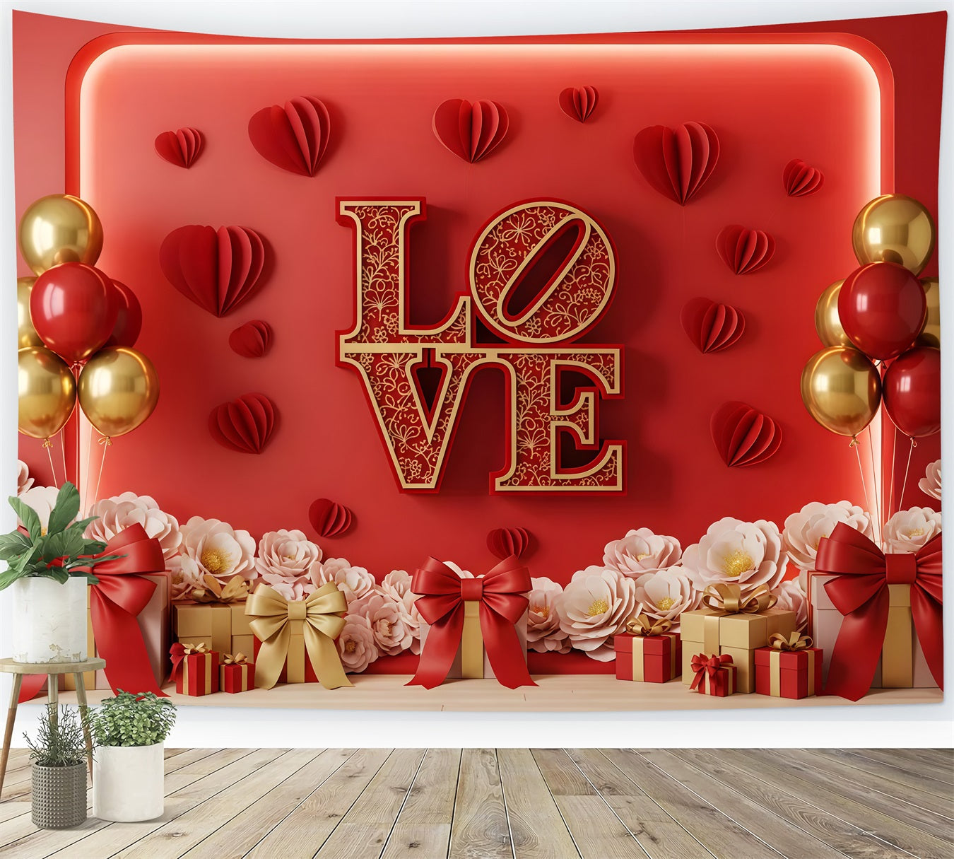 Fond pour photomaton de la Saint-Valentin Rouge et or Love Display Fond pour la Saint-Valentin par Magali