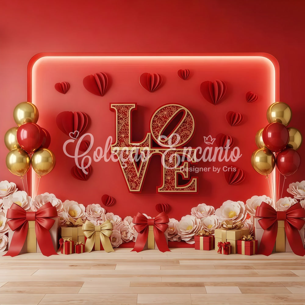 Fond pour photomaton de la Saint-Valentin Rouge et or Love Display Fond pour la Saint-Valentin par Magali